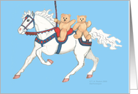 Congratulations on New Twins Teddy bears on Carousel Horse card