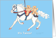 Twin Teddy Bears on Carousel Horse Baby Shower Invite card