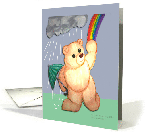 Teddy Bear Rain & Rainbow Thank You From Cancer Patient card (509230)