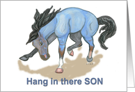 Bucking Blue Roan Horse Hang in there Son card