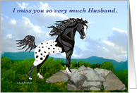 Black Appaloosa Horse Miss You Husband card