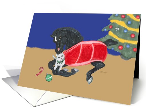 Black Foal With Cat Christmas card (533223)