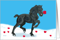 Black Friesian Foal Valentine card