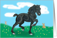 Black Friesian Foal Easter card