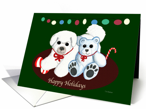 Bichon Frise Dog & Teddy Bear Christmas card (534460)