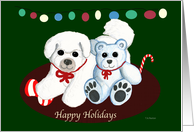Bichon Frise Dog & Teddy Bear Christmas card