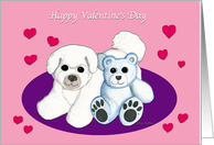 Bichon Frise Dog & Teddy Bear Valentine card