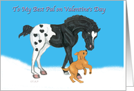 Hearts Appaloosa Horse and Golden Labrador Dog Valentine card