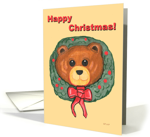 Happy Christmas Teddy Bear Wreath card (537829)