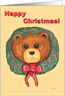 Happy Christmas Teddy Bear Wreath card