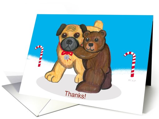 Pug Dog and Teddy Bear Christmas Thanks card (537831)