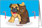 Pug Dog and Teddy Bear Christmas Thanks card