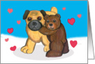 Pug Dog and Teddy Bear Valentine card