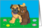 Pug Dog and Teddy Bear Easter card