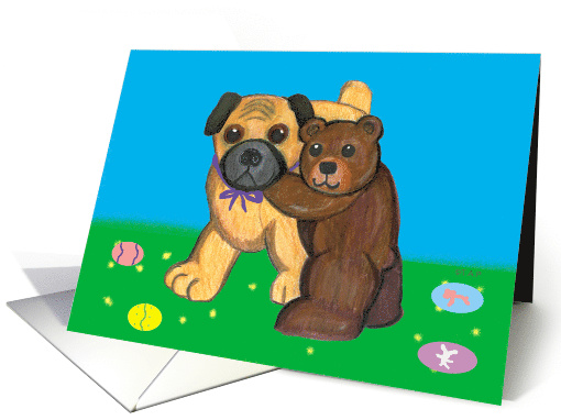 Pug Dog and Teddy Bear Easter card (537839)