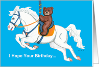 Teddy on Carousel Horse Kids Birthday card