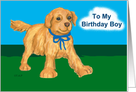 Birthday Boy Golden Retriever Puppy - Son card