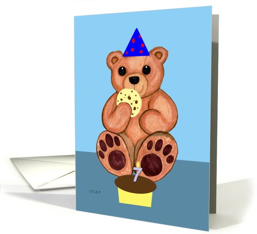 Seven years old Birthday Bear card (601621)