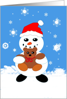 Christmas Snowman cuddles Teddy Bear card