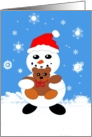 Christmas Snowman cuddles Teddy Bear card