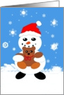 Christmas Snowman Cuddles Teddy Bear card
