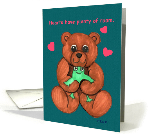 Valentine Hearts Teddy Bear and Frog card (765071)