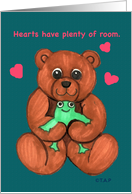 Valentine Hearts Teddy Bear and Frog card