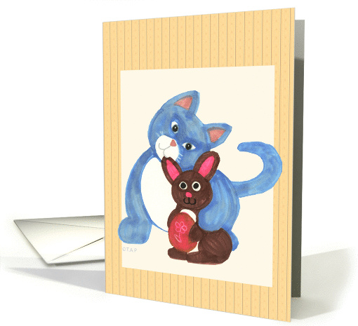 Cat with Chocolate Easter Bunny card (790891)