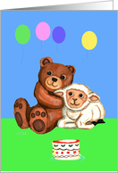 Easter Birthday Teddy Bear and Lamb card