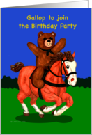 Teddy Bear on Horse Birthday Party Invite card