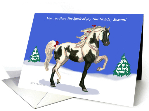 Trotting Pinto Arabian Horse Christmas Holiday card (984227)
