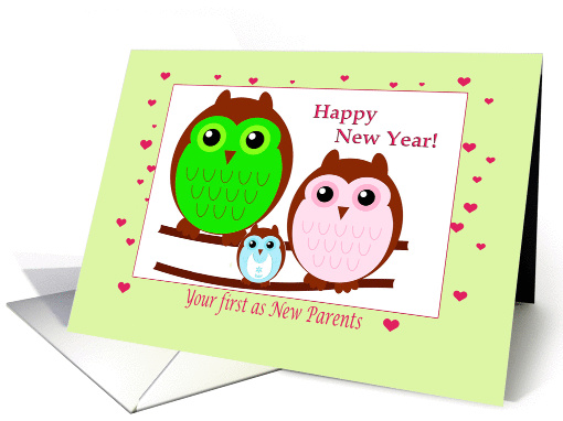 Happy Owl New Year for New Parents of a Baby Boy card (1349384)