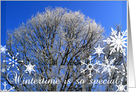 Wintertime Anniversary Special time with snowflakes and blue sky card