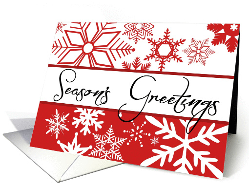 Season's greetings red and white snowflakes card (1189850)