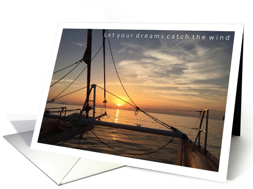 Sailing dreaming catching the wind water sunset in Greece card