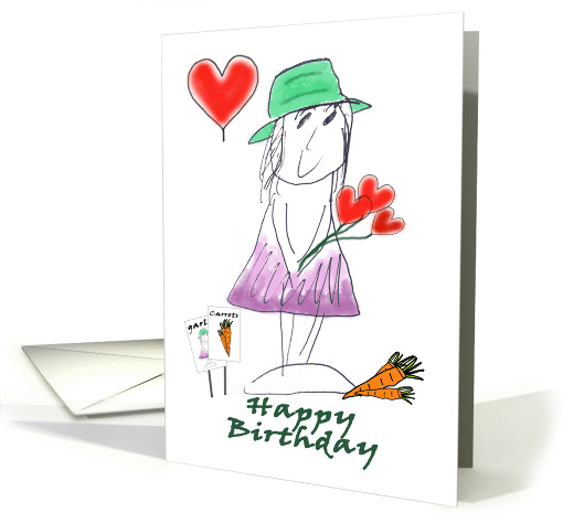 Happy Birthday Garden Girl Carrots Hearts card (900511)