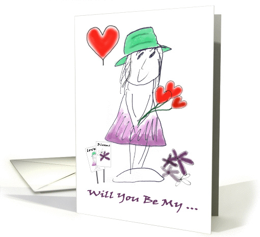 Valentine's Day Garden Girl Hearts Flowers card (900931)