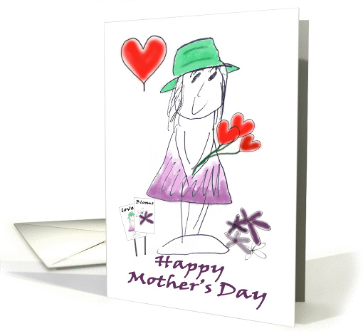 Mother's Day Garden Girl Hearts Flowers card (900933)