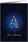Season’s Greetings - elegant blue card with cool Christmas tree card