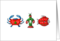 Happy Holidays Cape Cod Tacky Sweater Lobster Fish Crab christmas card