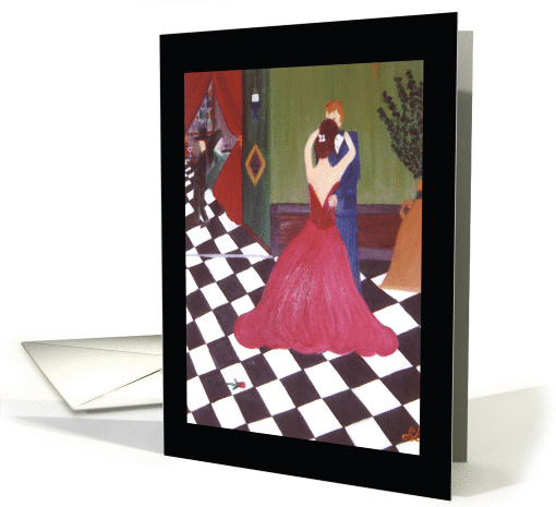 Checkerboard Waltz Happy Anniversary Retro Romance card (1441686)