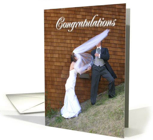 Funny Couple Congratulations/Windy weather wedding card (900192)
