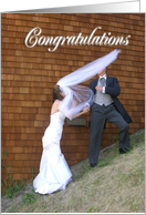 Funny Couple Congratulations/Windy weather wedding card