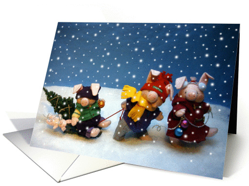 Piggles Pulling Christmas Tree card (524252)