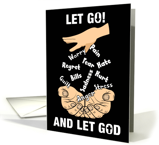 LET GO AND LET GOD Uplifting Spiritual Quote Male Hands card (1723590)