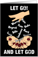 LET GO AND LET GOD Uplifting Spiritual Quote Female Hands card