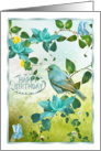 Happy Birthday blue bird and floral garden card