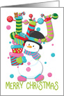 Merry Christmas snowman and stockings Christmas card