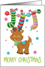 Merry Christmas reindeer stockings Christmas card