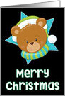 Merry Christmas Teddy on teal star Christmas card